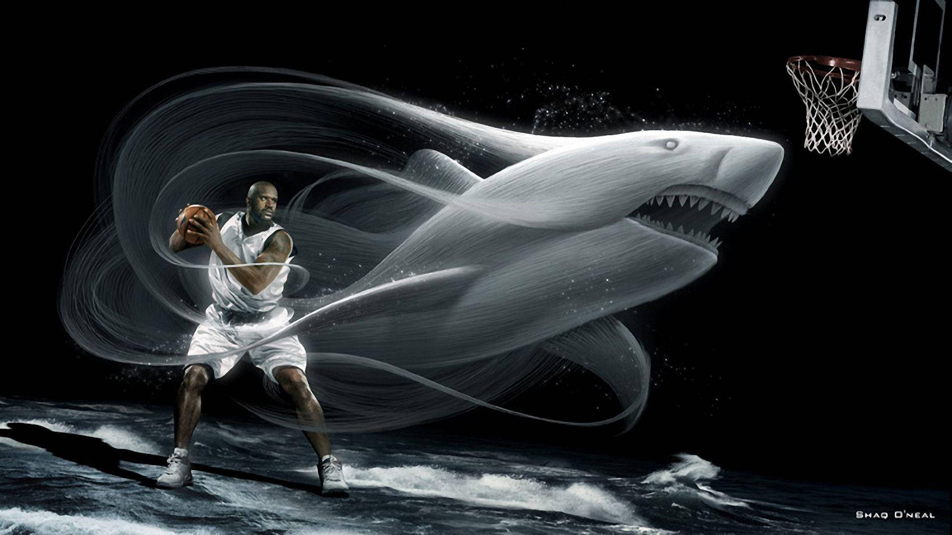 Shaquille O'neal Shark Black Art Background