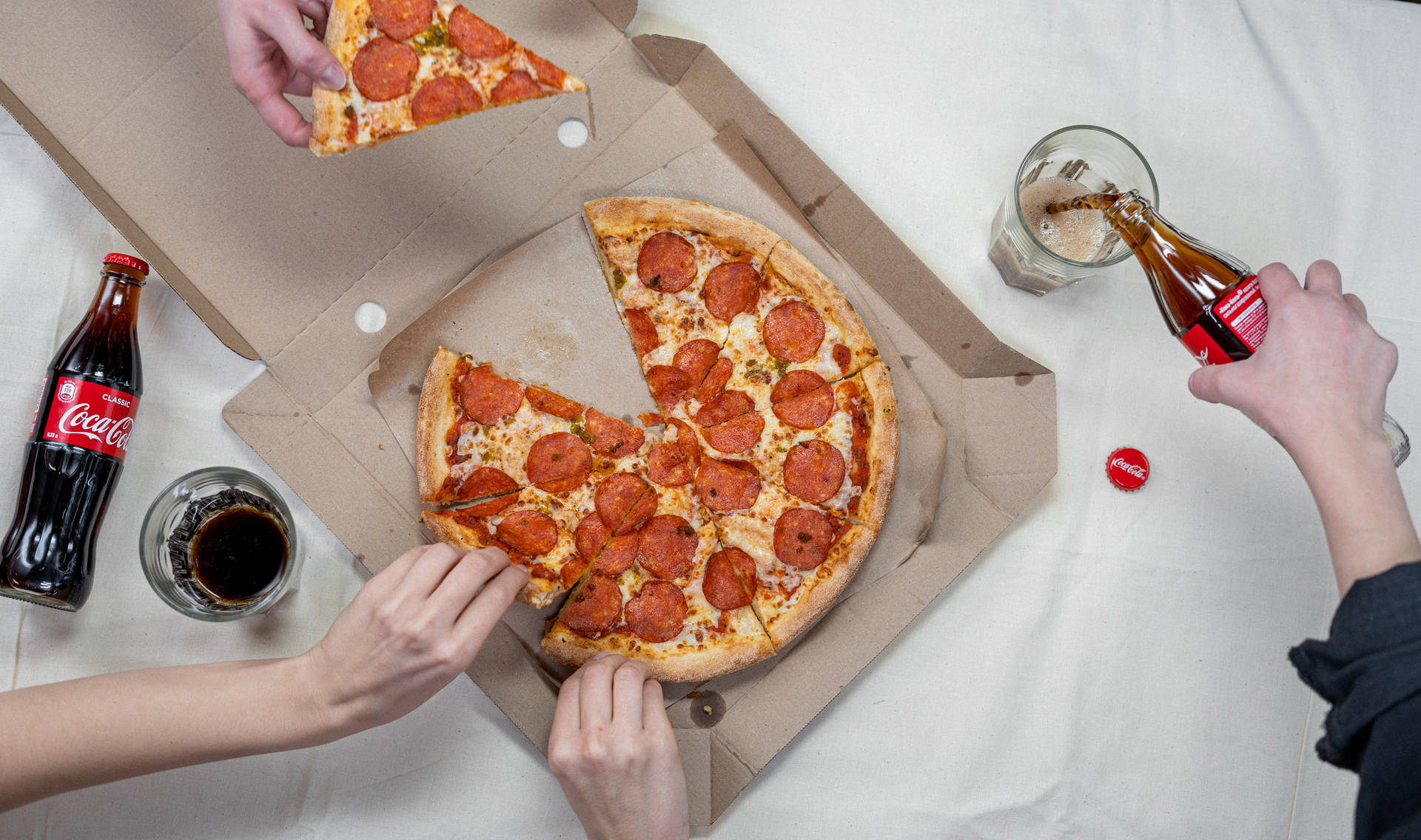 Sharing Dominos Pizza Top View Background