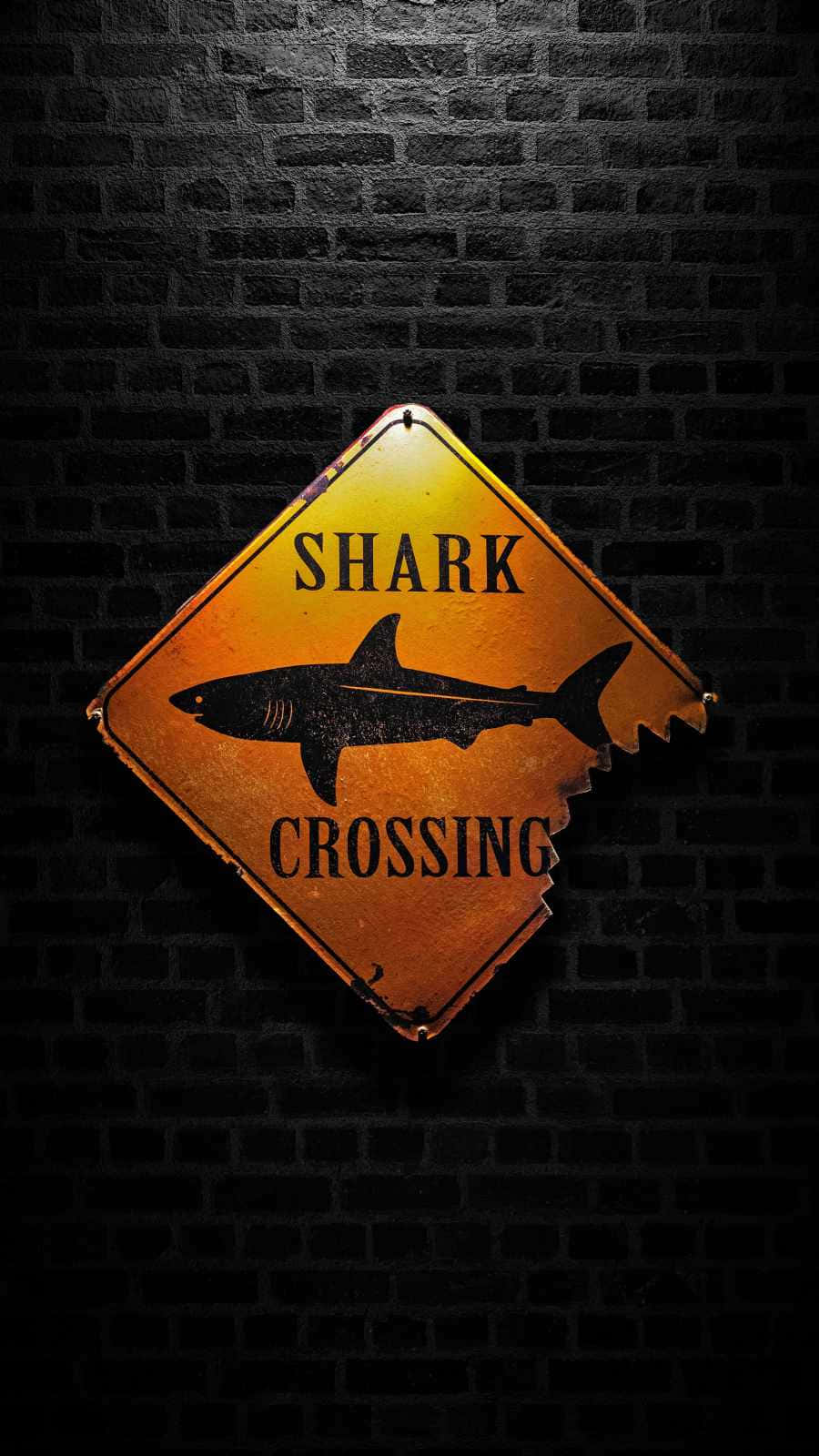 Shark Crossing Sign On A Brick Wall Background