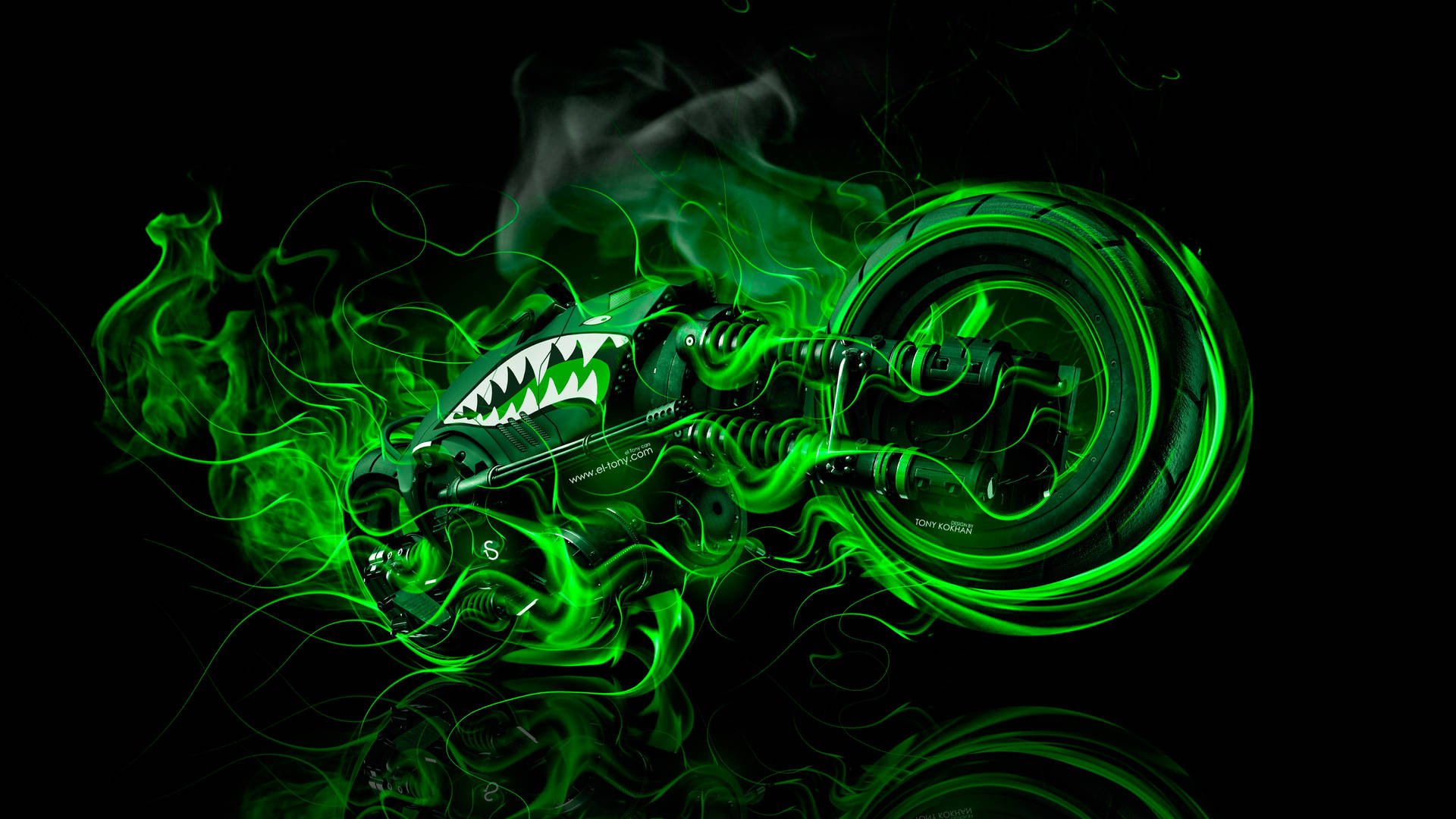 Shark Motorcycle With Green Fire