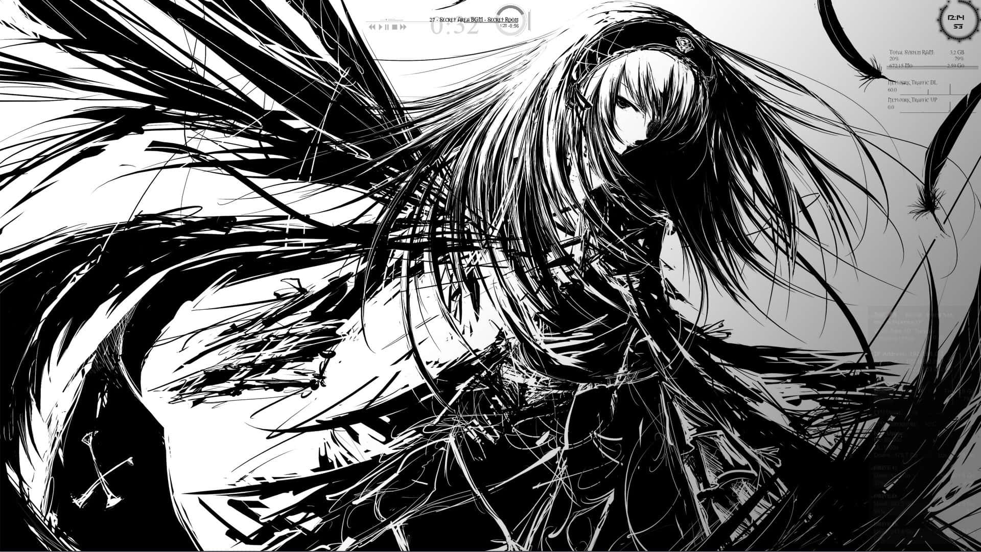 Sharp Winged Woman In Black And White Anime Pfp