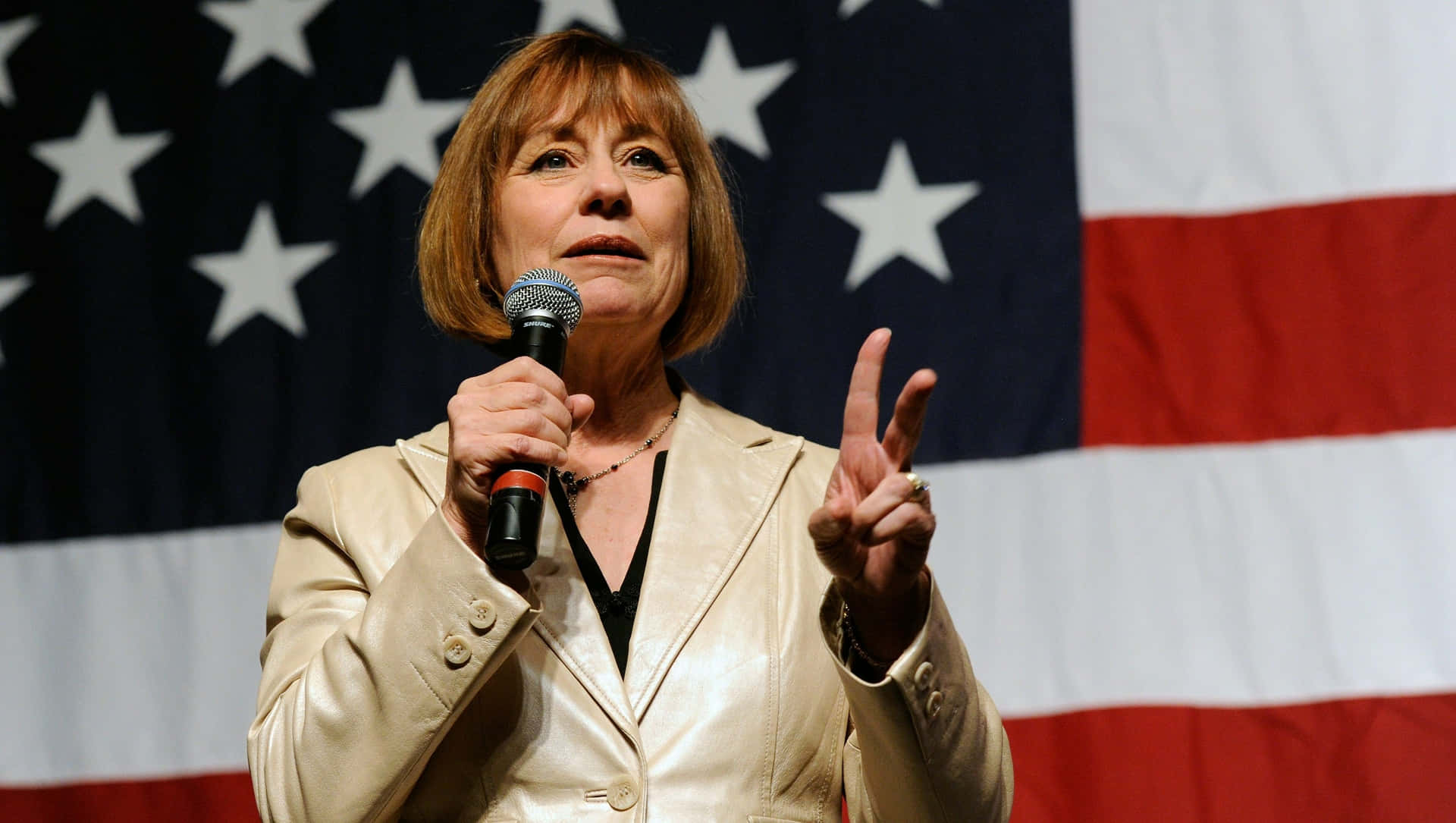 Sharron Angle Speaking With Hand Gestures Background