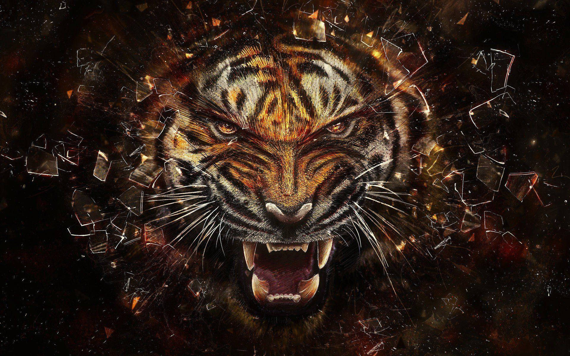 Shattered Angry Tiger Art