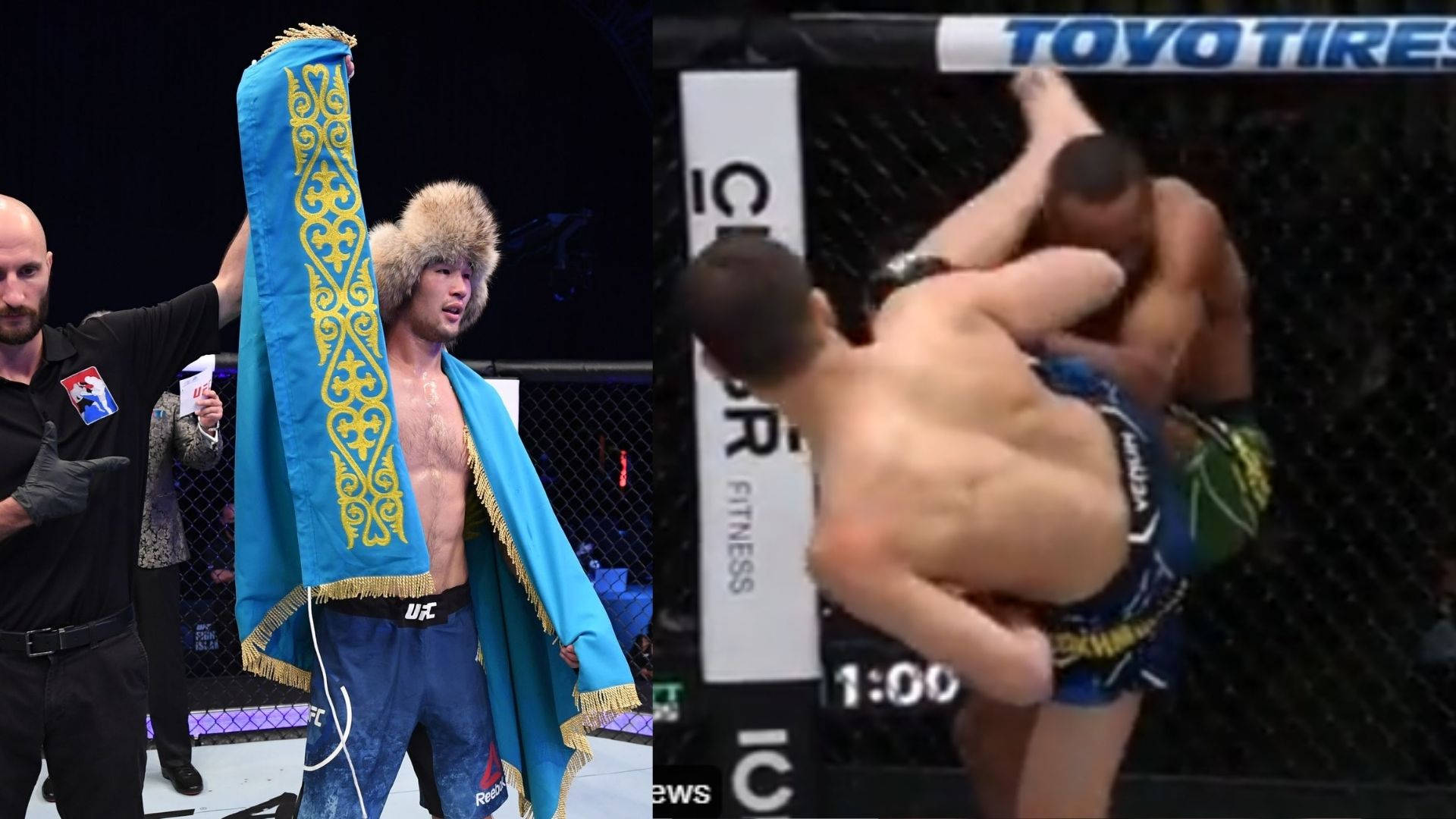 Shavkat Rakhmonov Celebrating Victory In An Mma Match Background