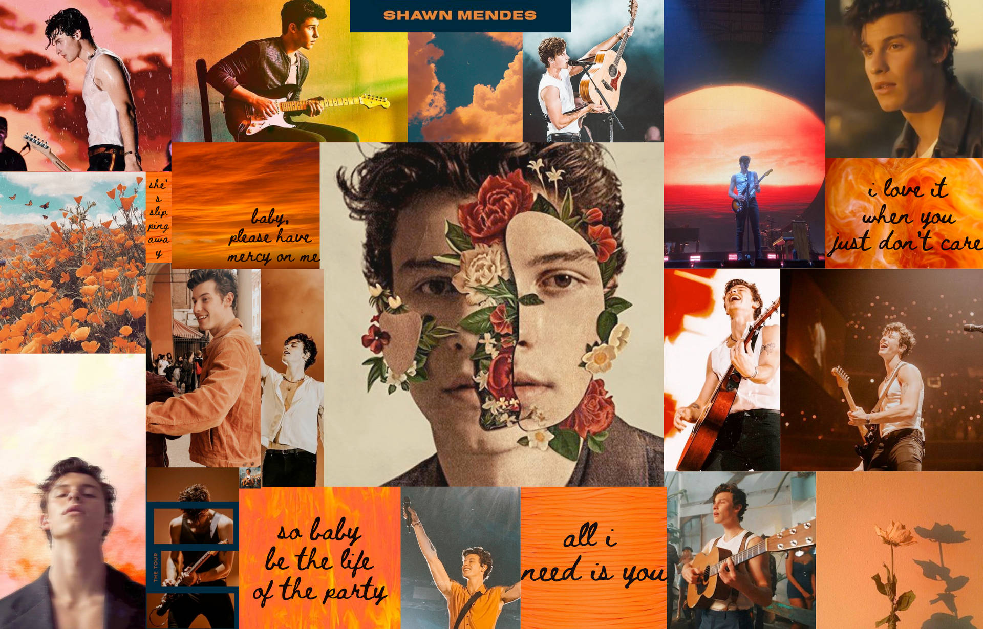 Shawn Mendes Orange Collage Background
