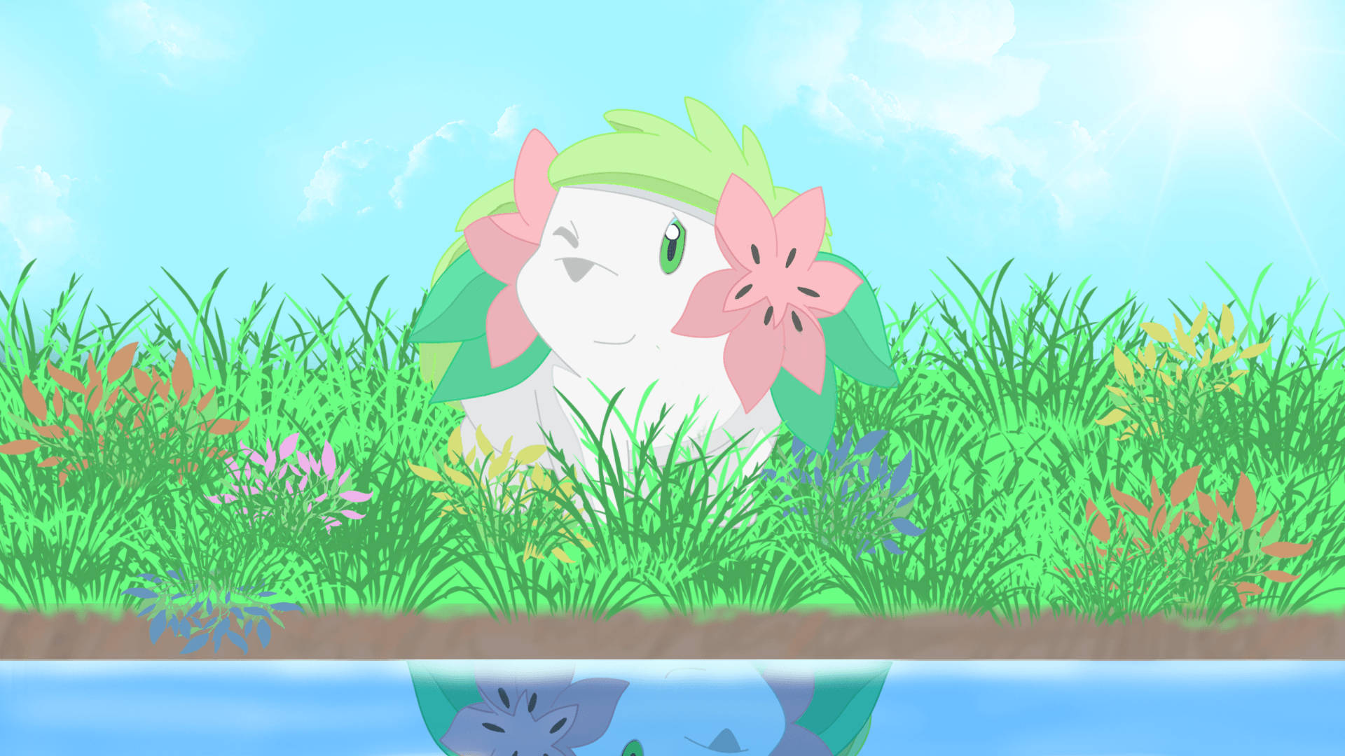 Shaymin Resting By River Background