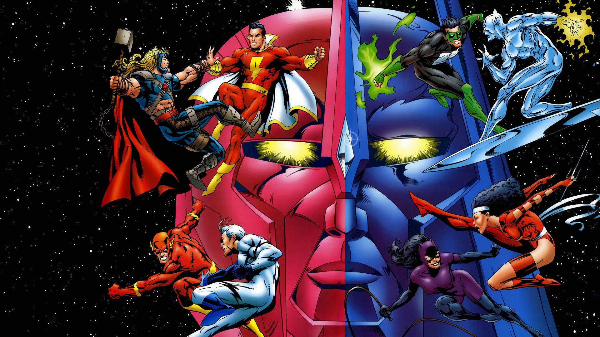 Shazam With Dc Superheroes Background