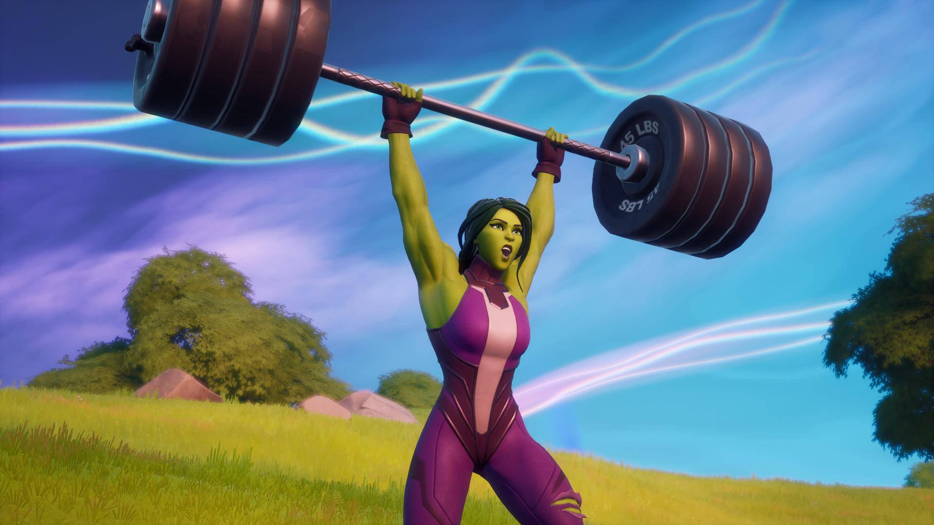 She Hulk Lifting Barbells Background