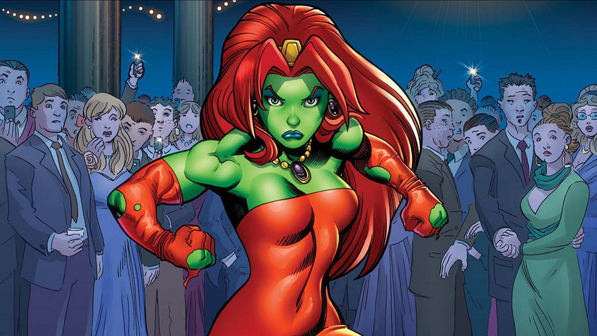 She Hulk Lyra In Red Gown Background