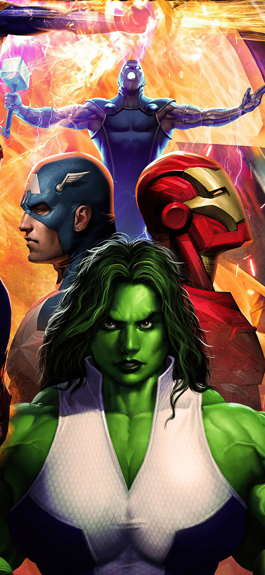 She Hulk With Marvel Heroes Background
