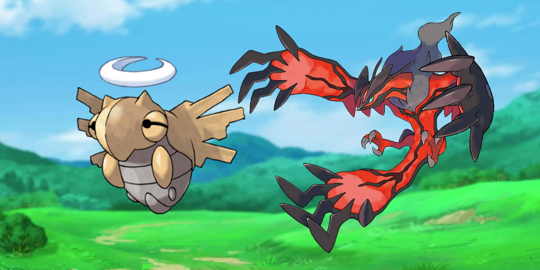 Shedinja And Legendary Pokemon Yveltal Background