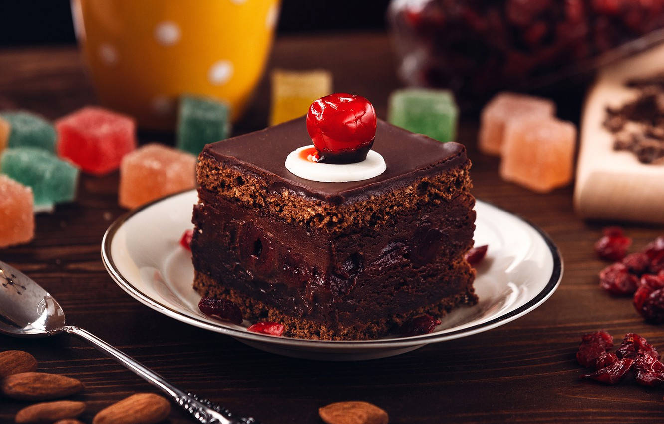 Sheesh Fudge Cake With Cherry Background