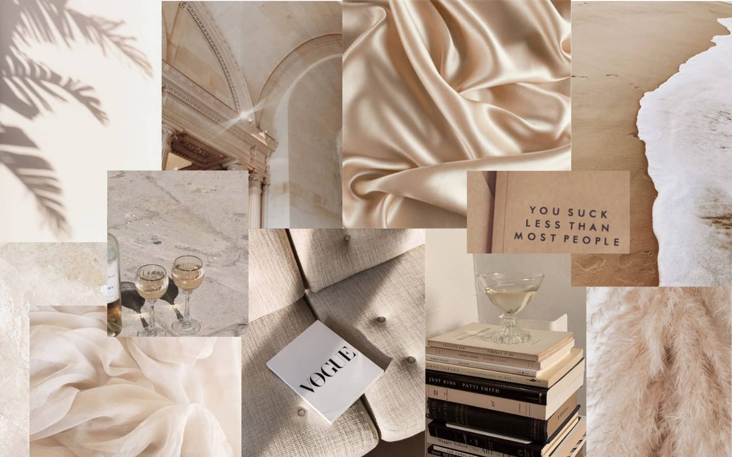 Sheets And Books Collage Beige Aesthetic Desktop