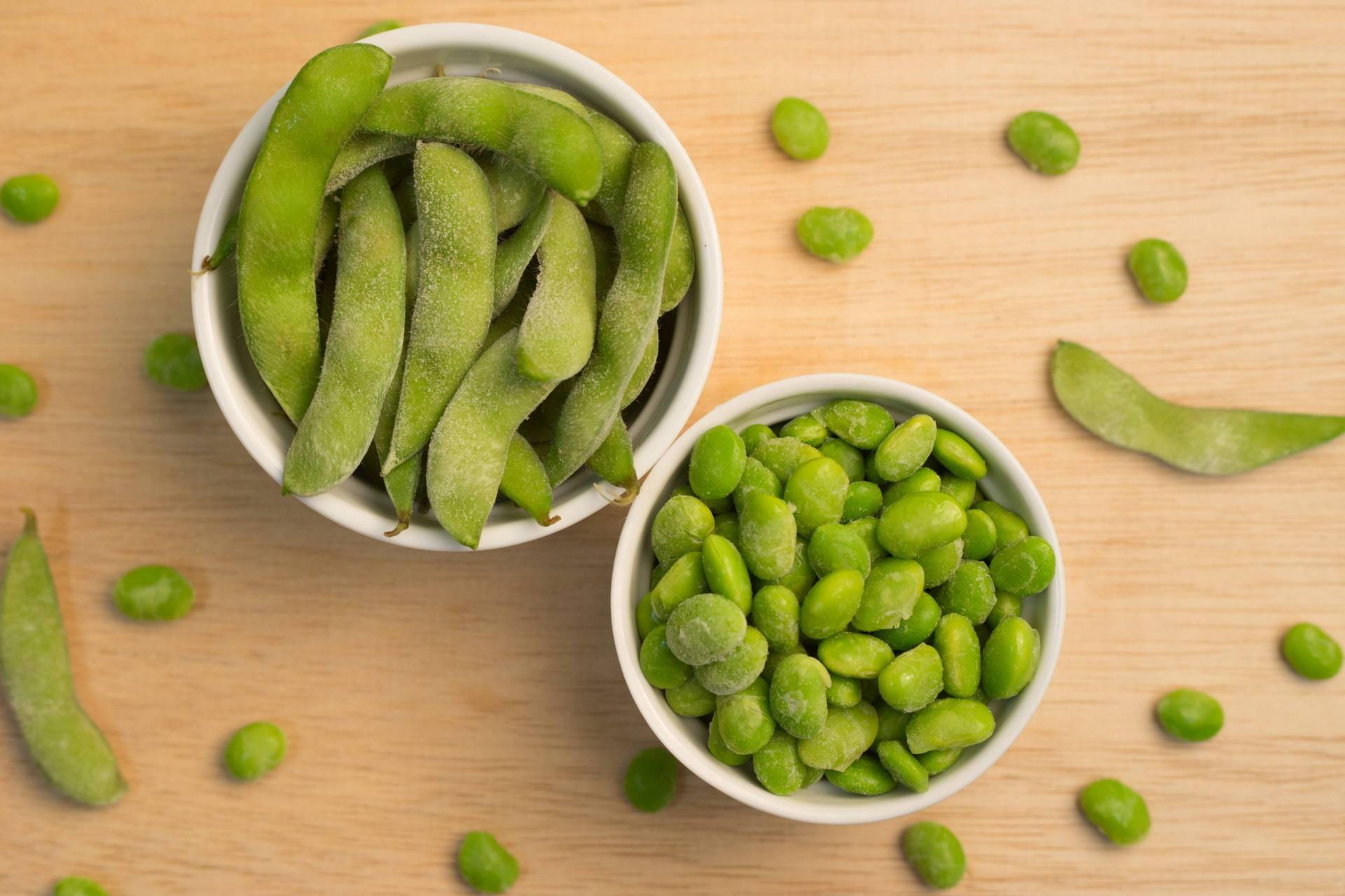 Shelled And Unshelled Edamame Beans Background