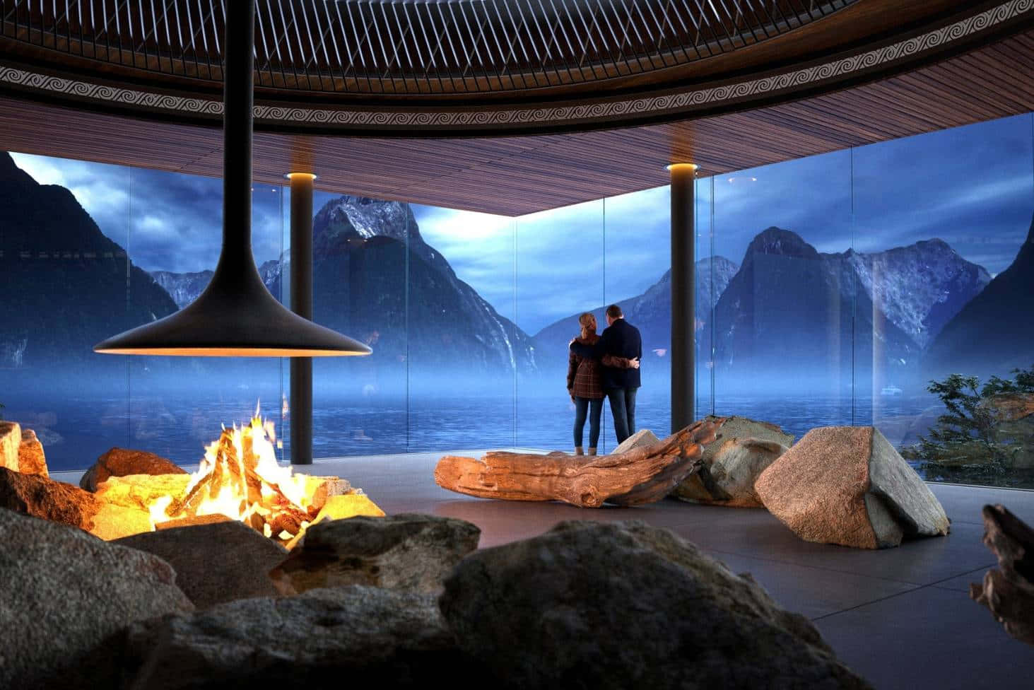 Shelter Room Watching Milford Sound Background
