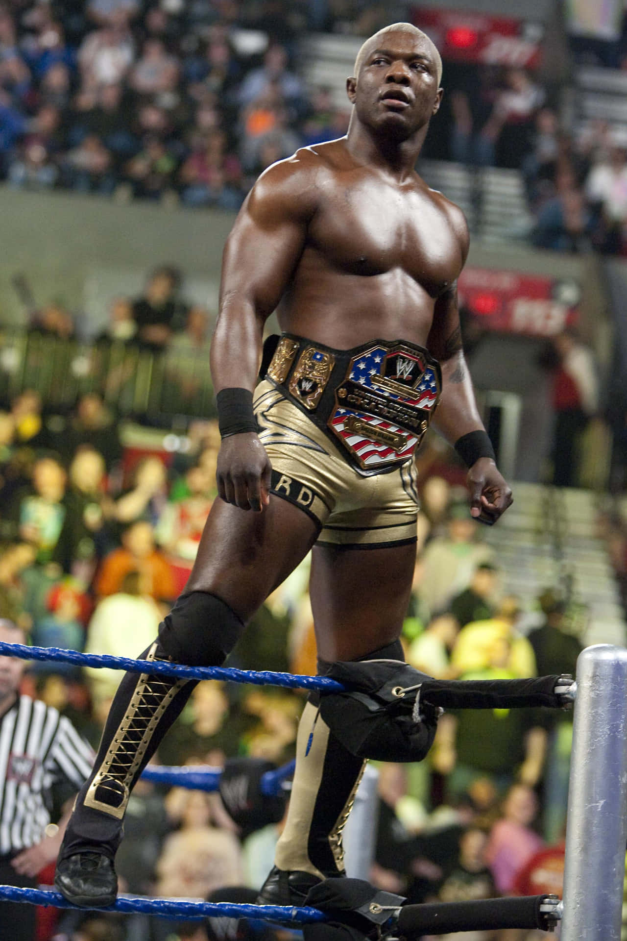 Shelton Benjamin Displaying United States Championship Belt Background