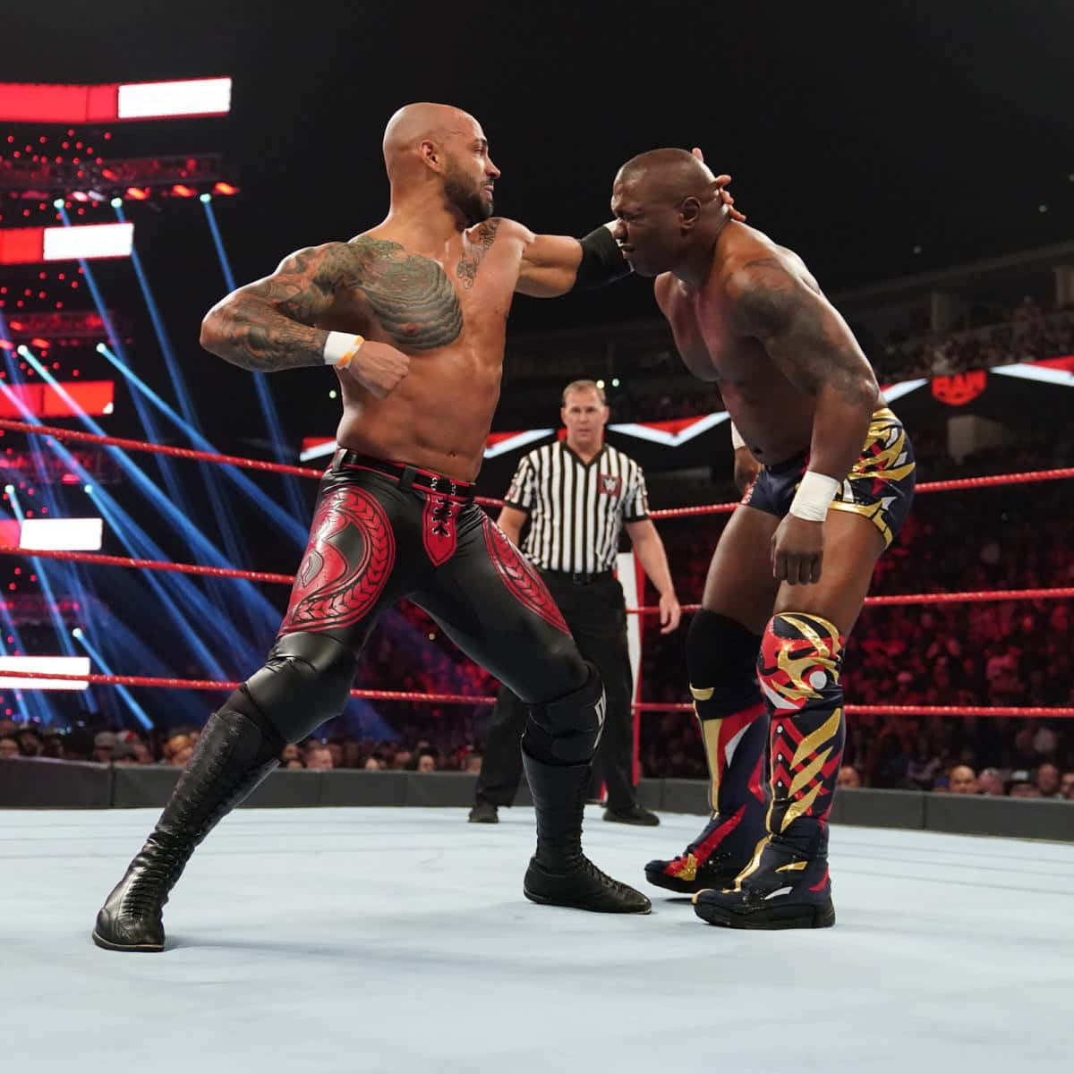 Shelton Benjamin Wwe Raw Ricochet Punch Background