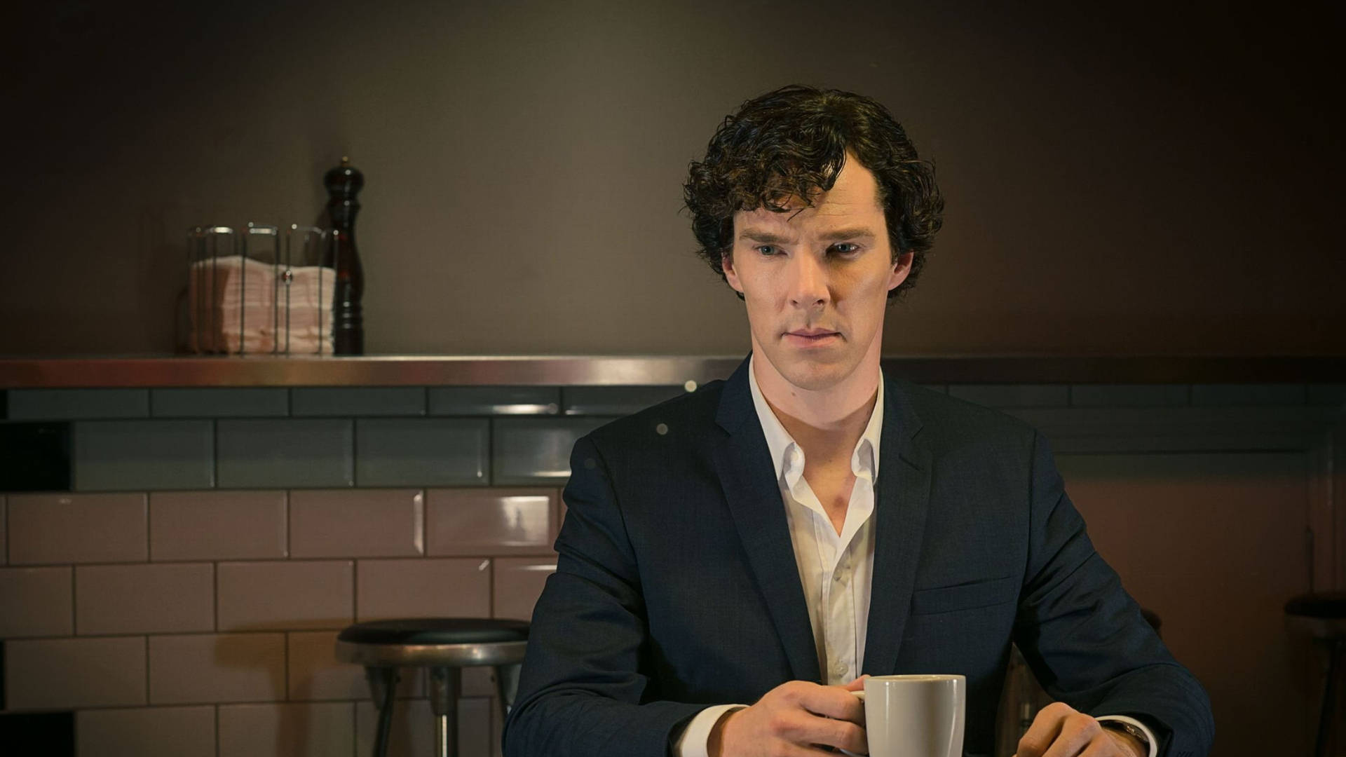 Sherlock Holding Coffee Cup Background