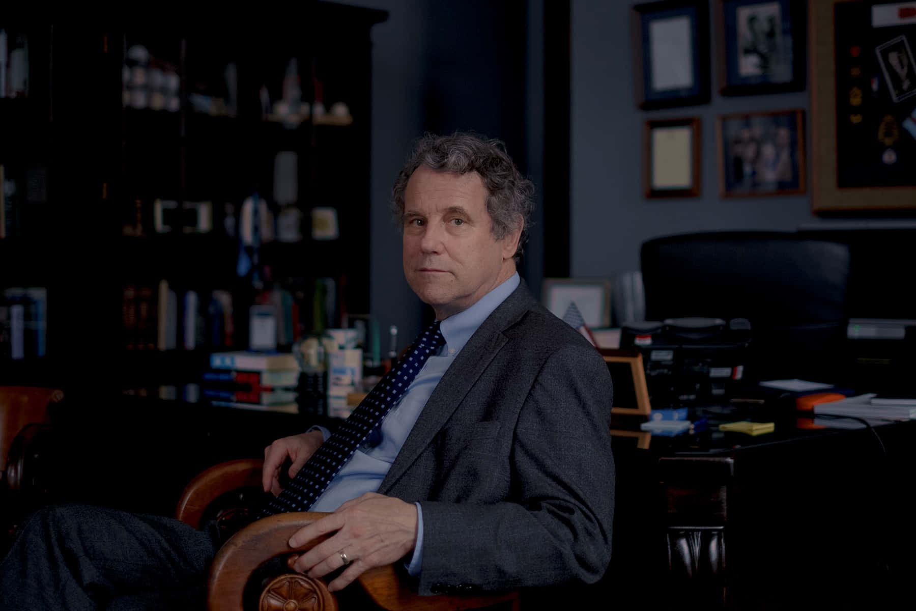 Sherrod Brown Pondering Ideas In His Office Background