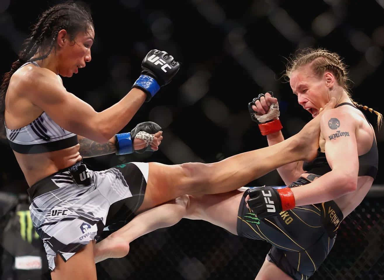 Shevchenko And Taila Santos Kicking Each Other Background