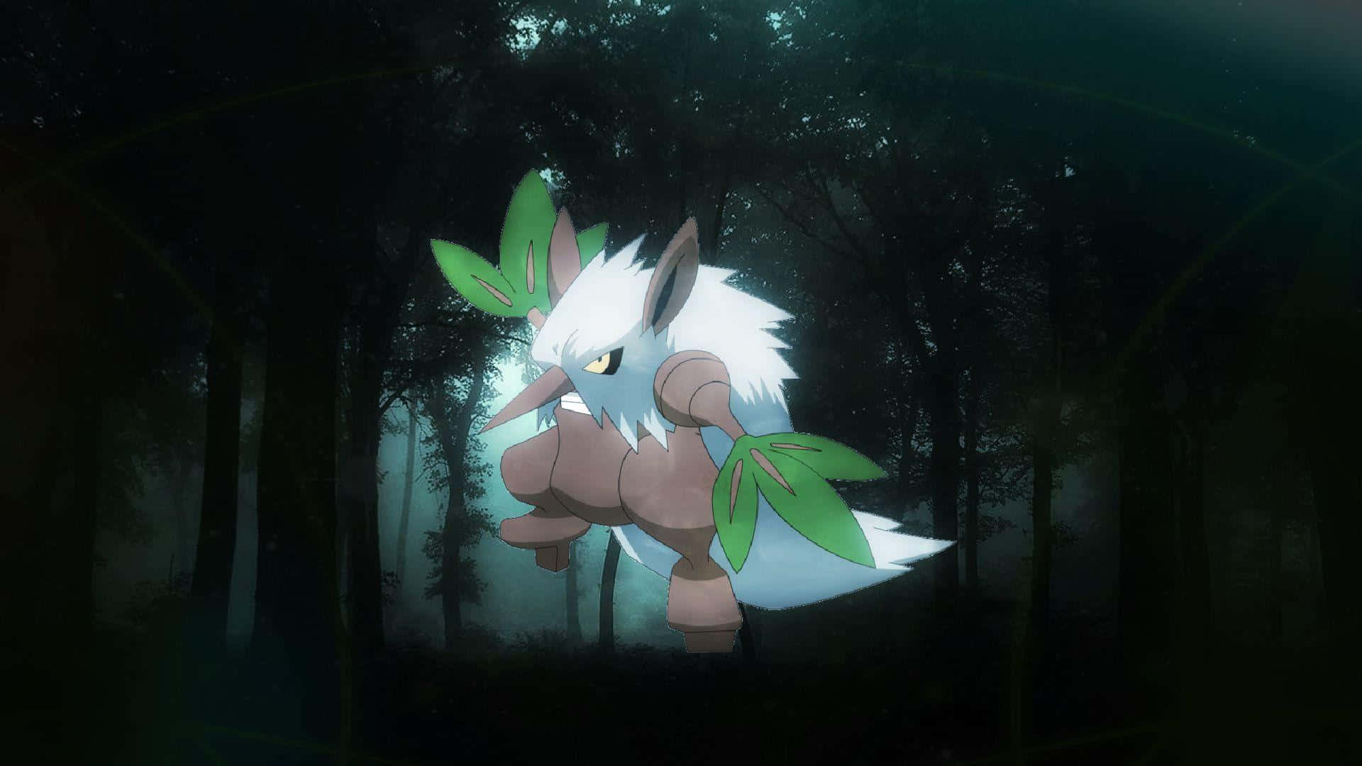 Shiftry In A Dark Forest Background