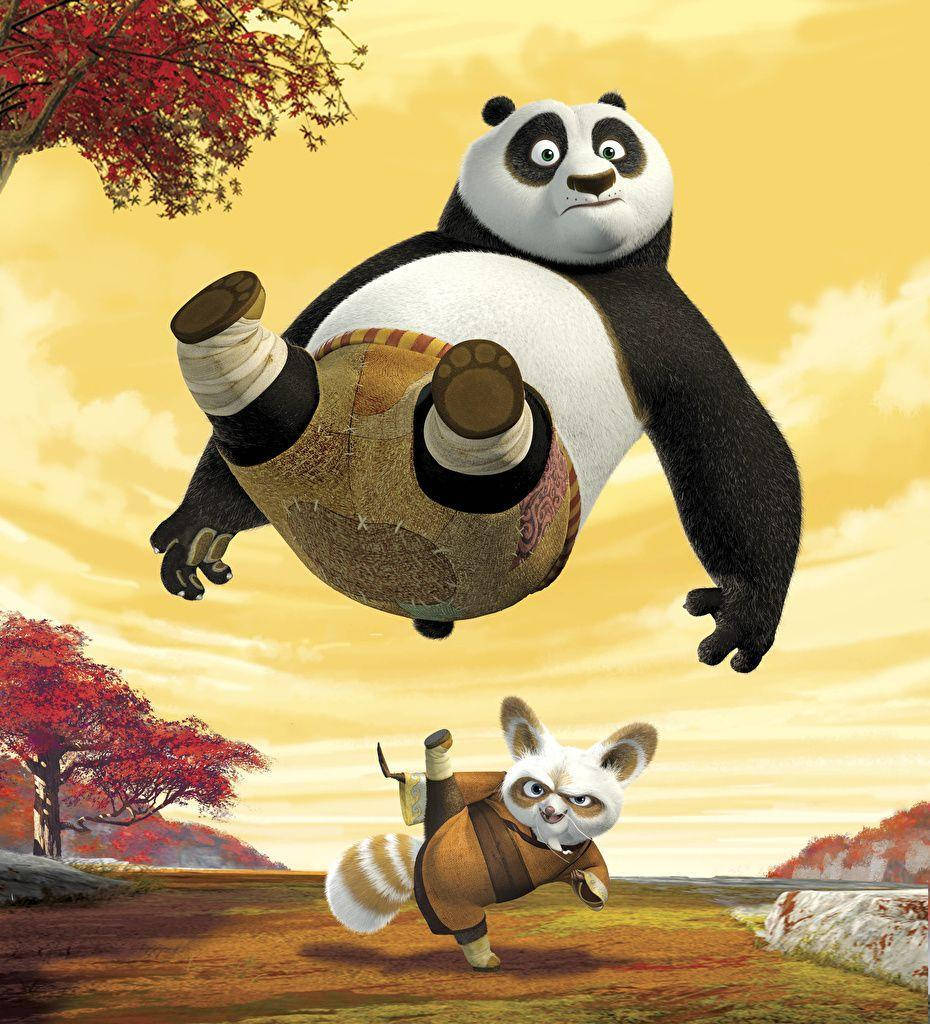 Shifu Kicking Kung Fu Panda Into The Air Background