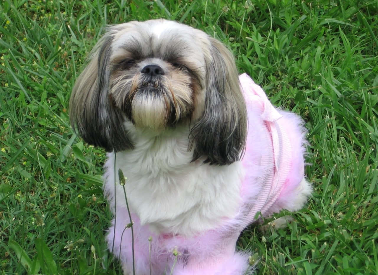 Shih Tzu On The Grass Background