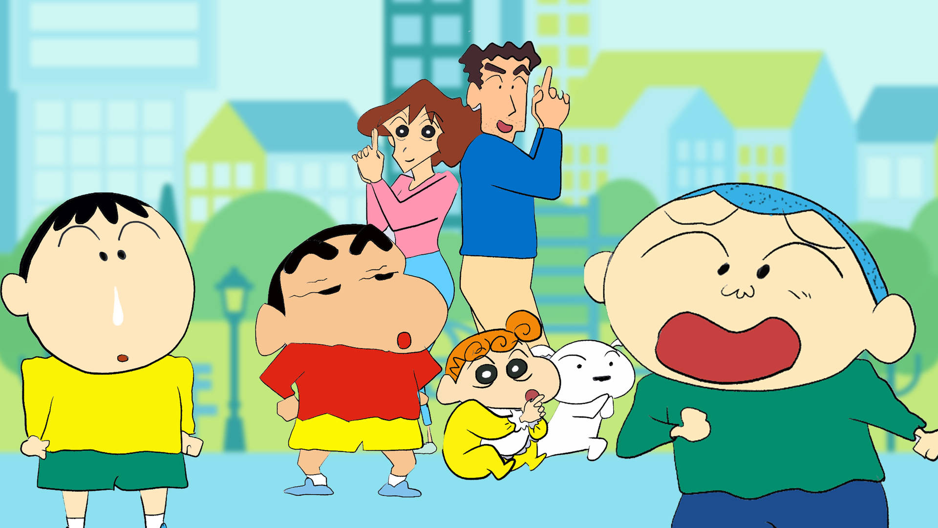 Shin Chan Cartoon Family And Friends Background