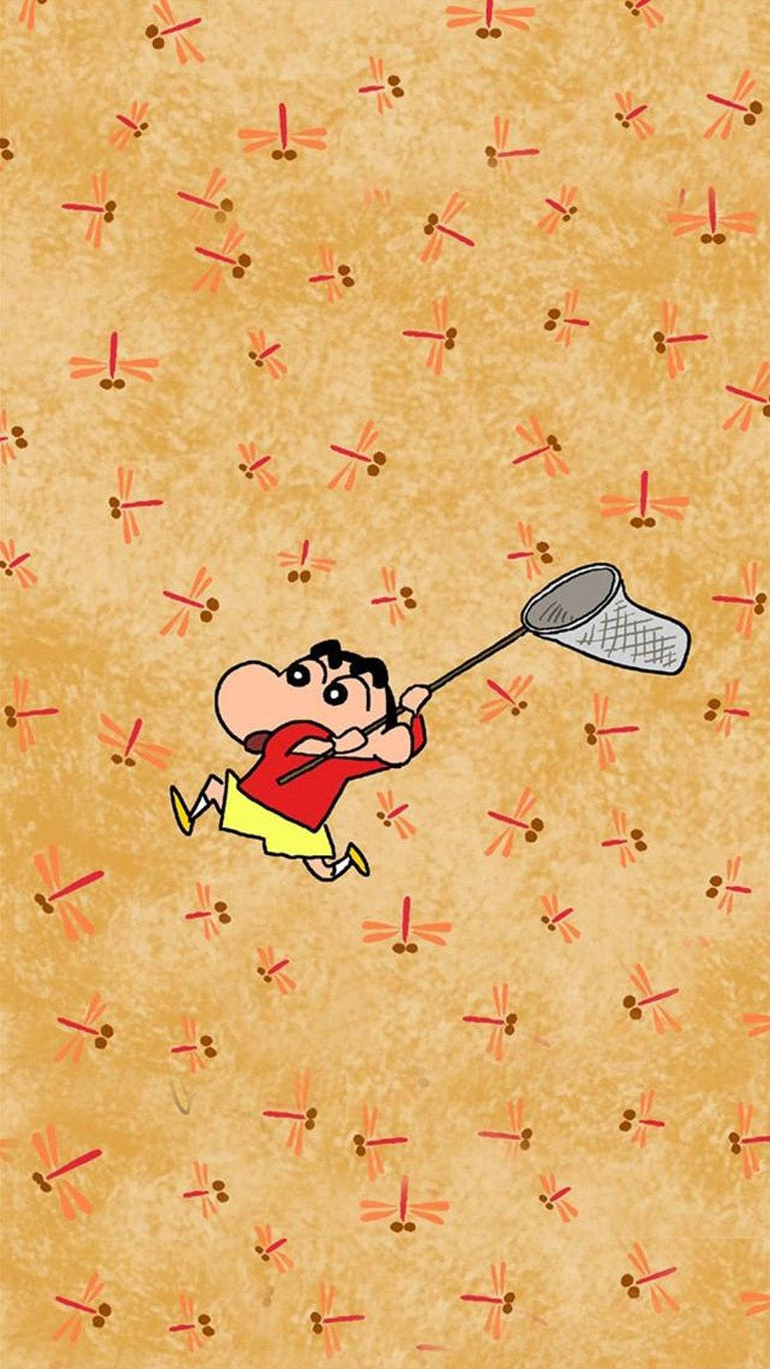 Shin Chan Iphone Catching Red Dragonflies Background