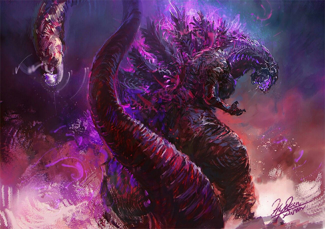 Shin Godzilla Exuding Purple Aura Background