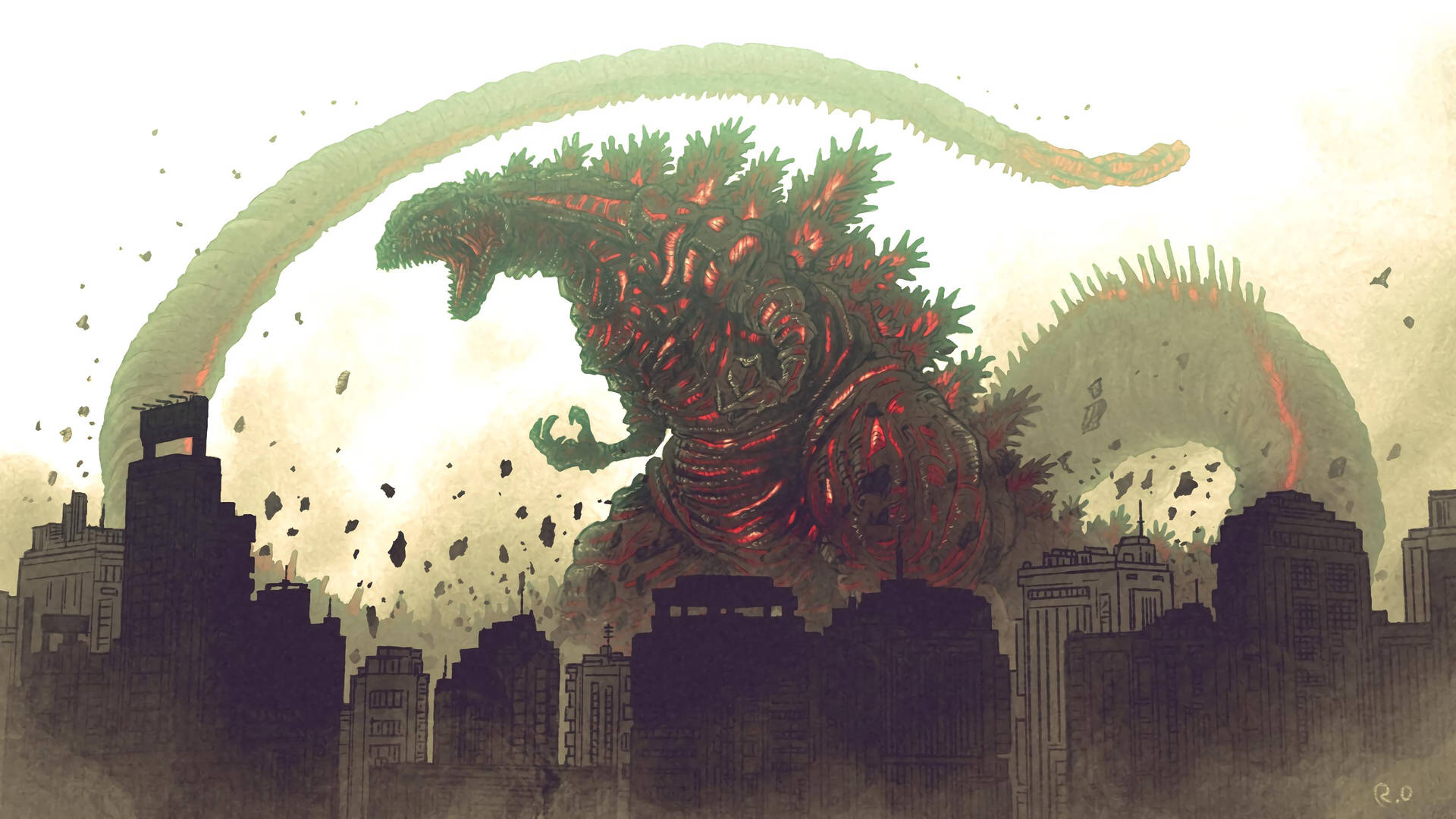 Shin Godzilla Roaring In The Midst Of Destruction