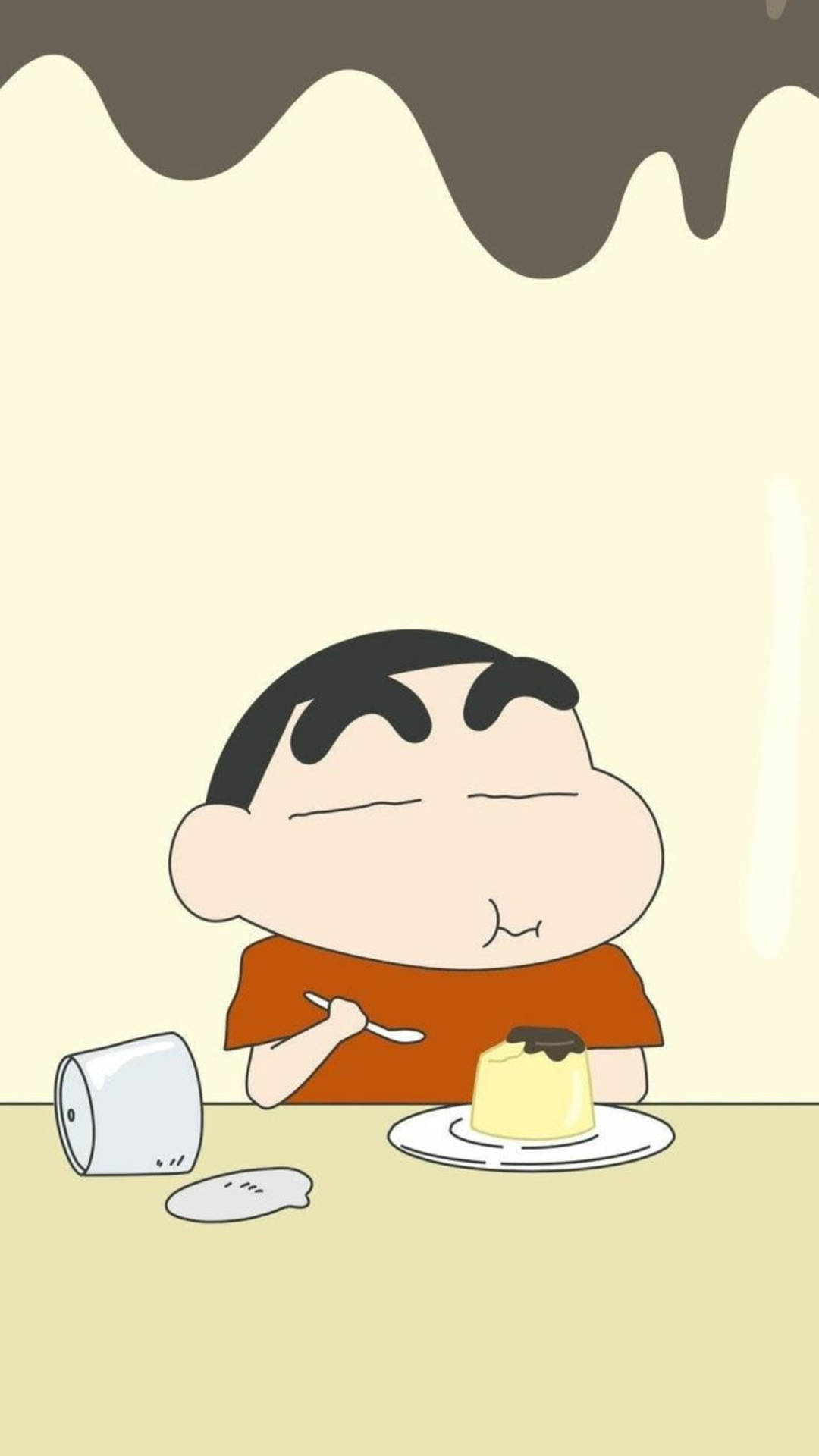 Shinchan Aesthetic Eating Pudding Background