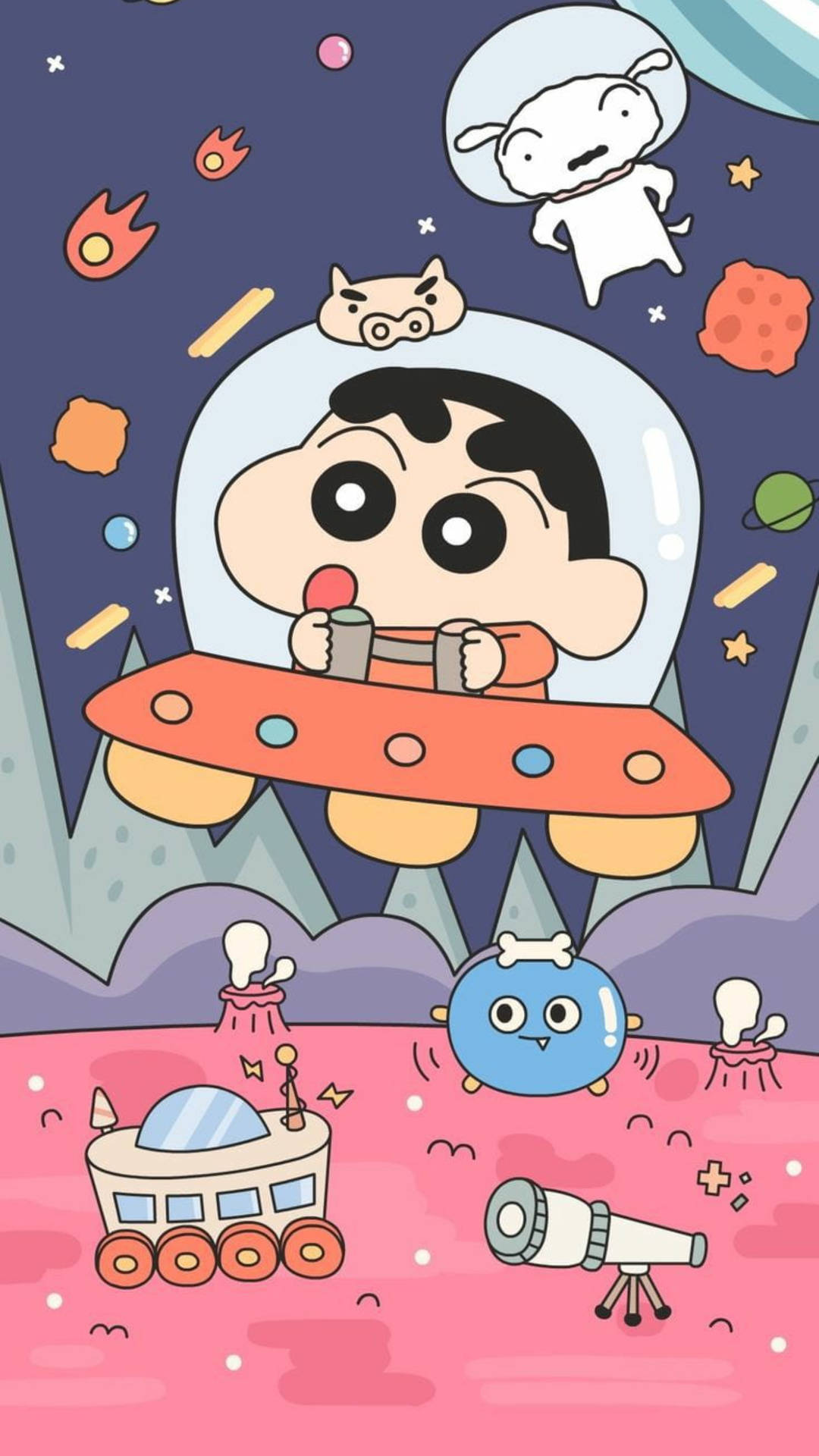 Shinchan Aesthetic In Outer Space Background