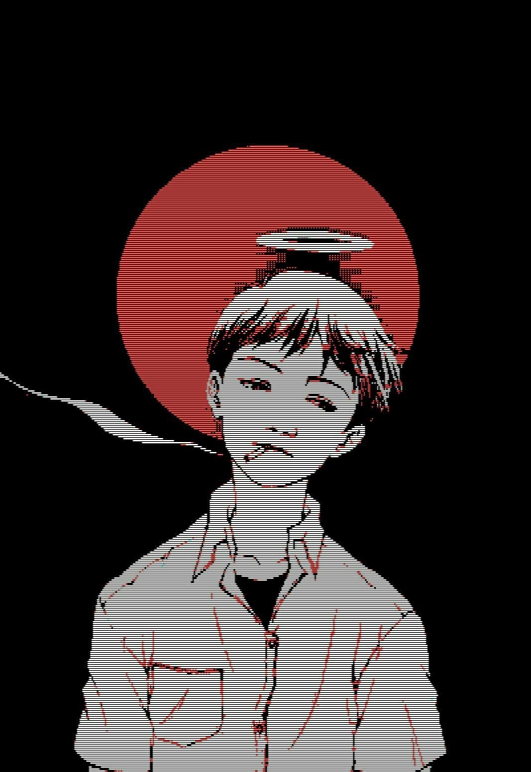 Shinji Ikari Donning His Signature Headphones With A Mysterious Smile Background