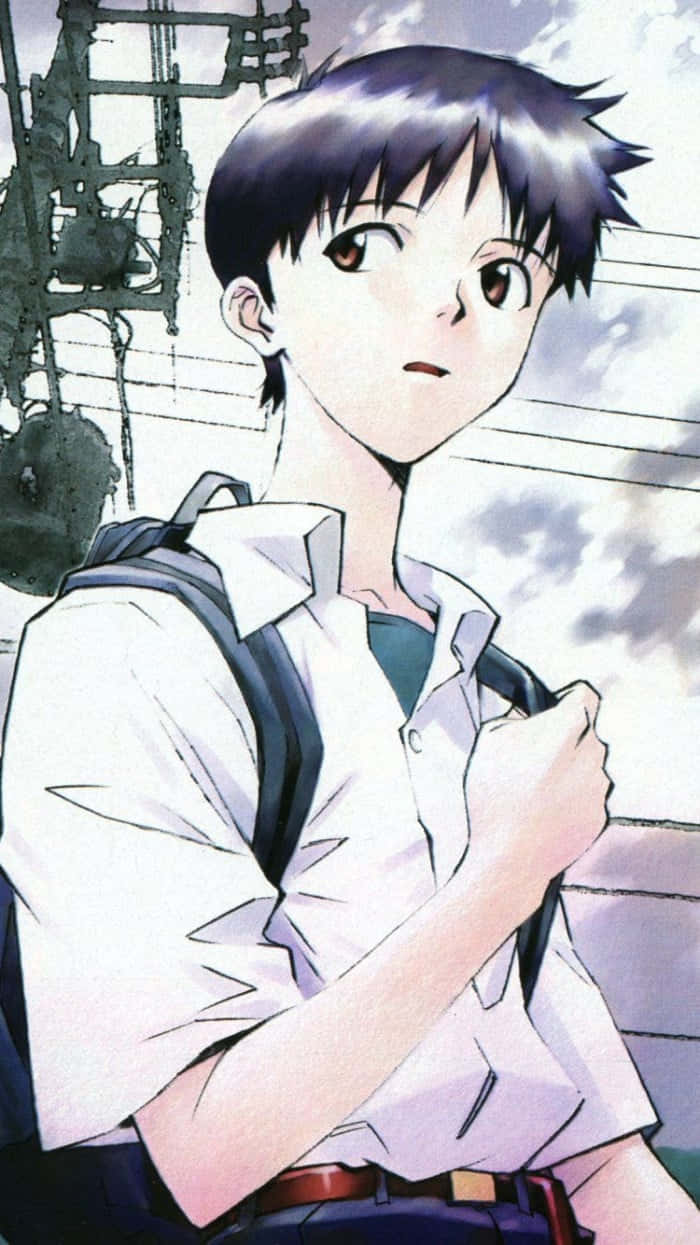 Shinji Ikari In A Stylized Anime Portrait Background