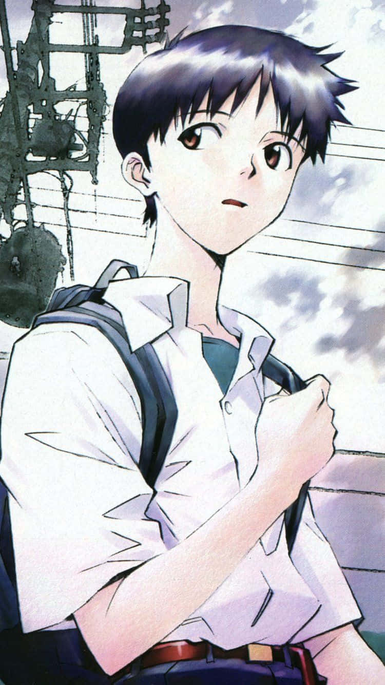 Shinji Ikari In Powerful Epic Pose Background