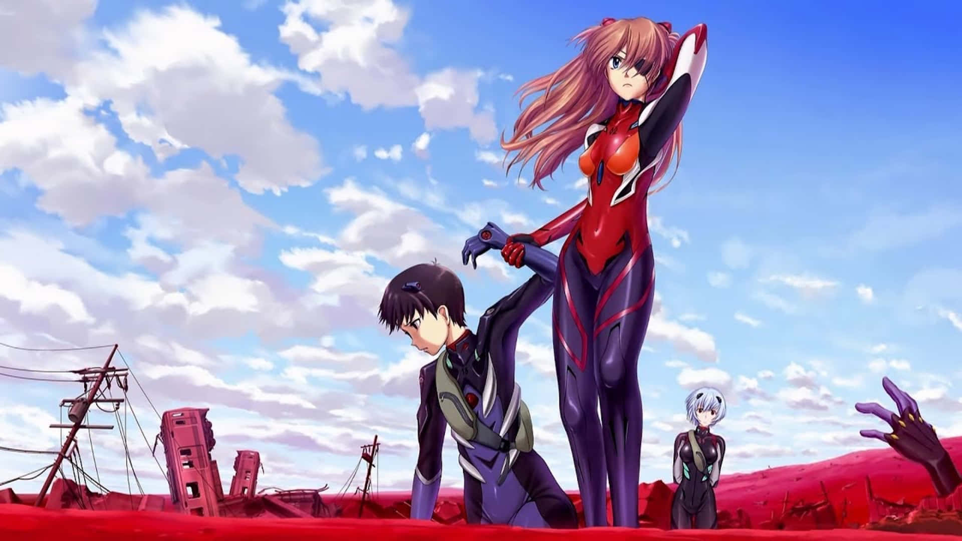 Shinji, Rei And Asuka Unite In Breathtaking Evangelion 30 10 Art Background