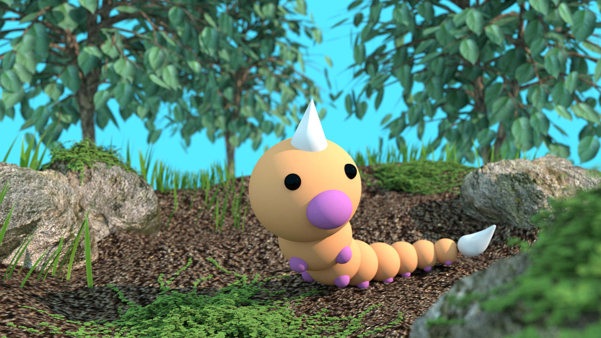Shinning Weedle In A Green Forest Background