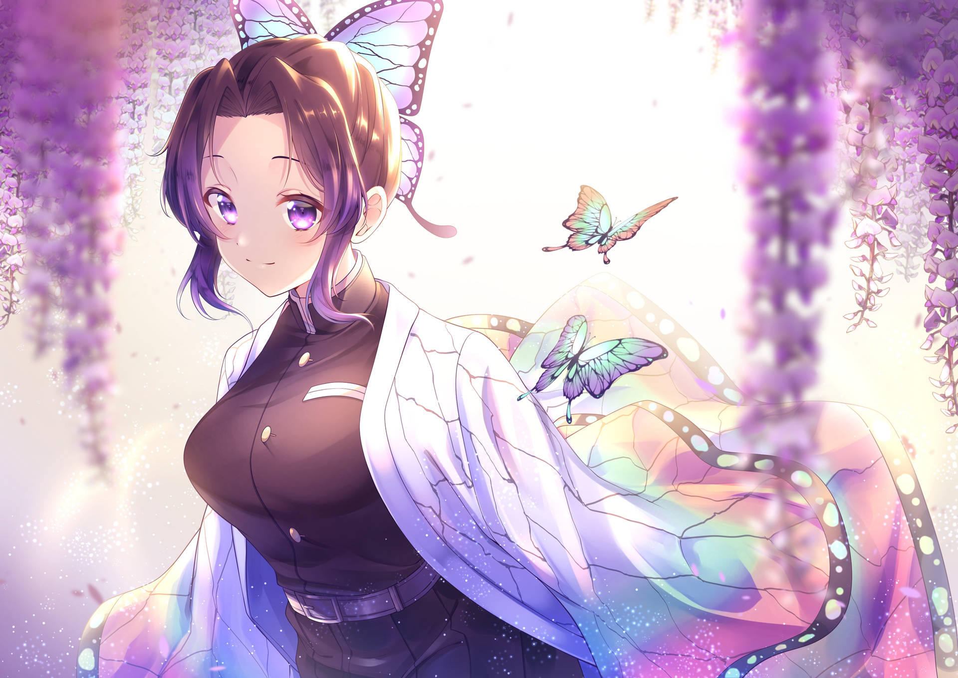 Shinobu Anime Purple Eyes Background