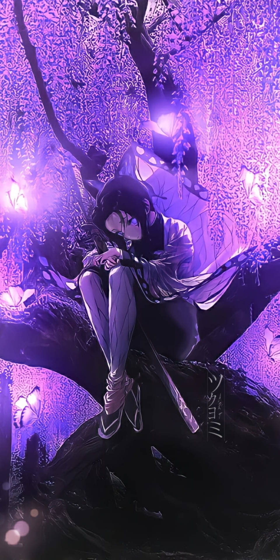 Shinobu Kocho And Purple Tree Background