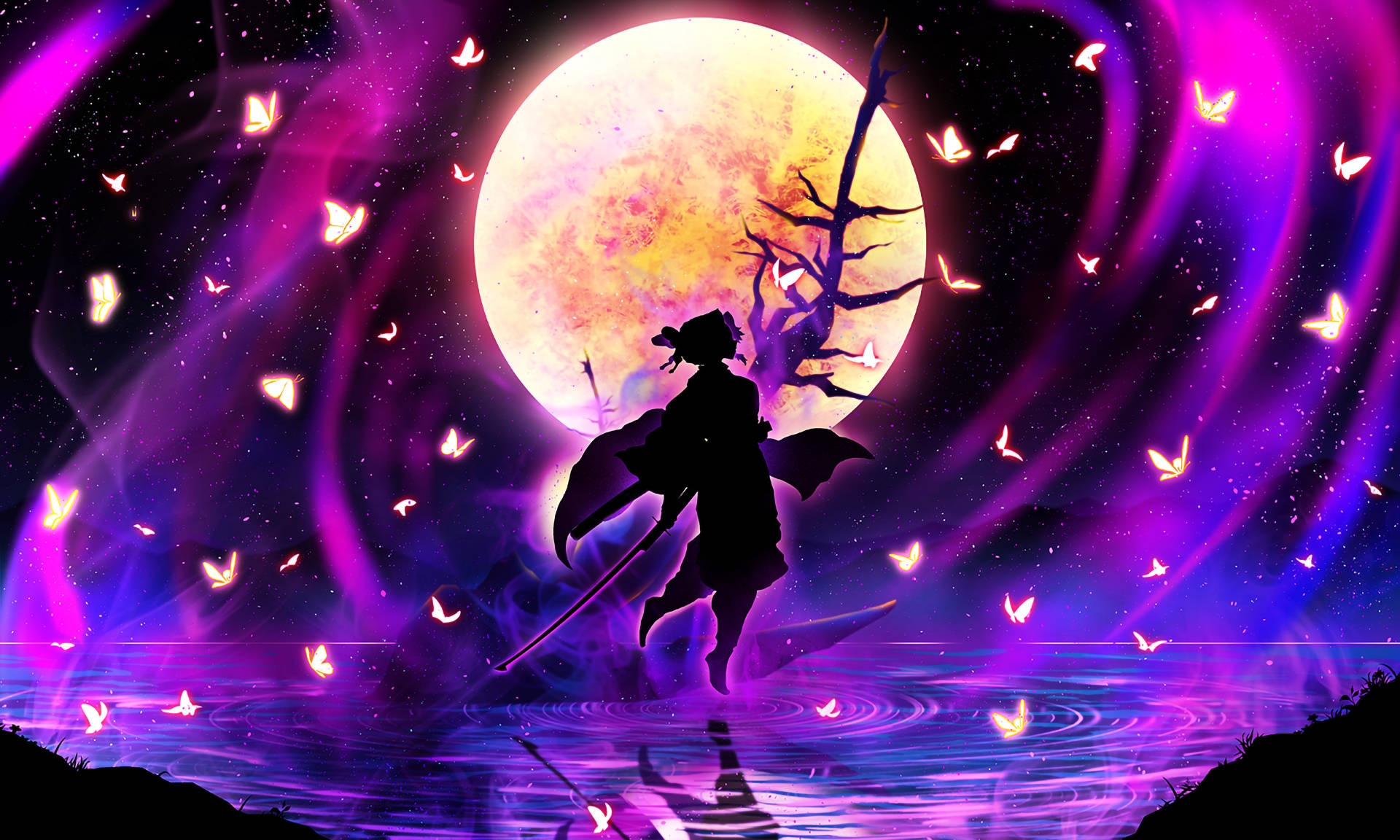 Shinobu Moon Silhouette Background