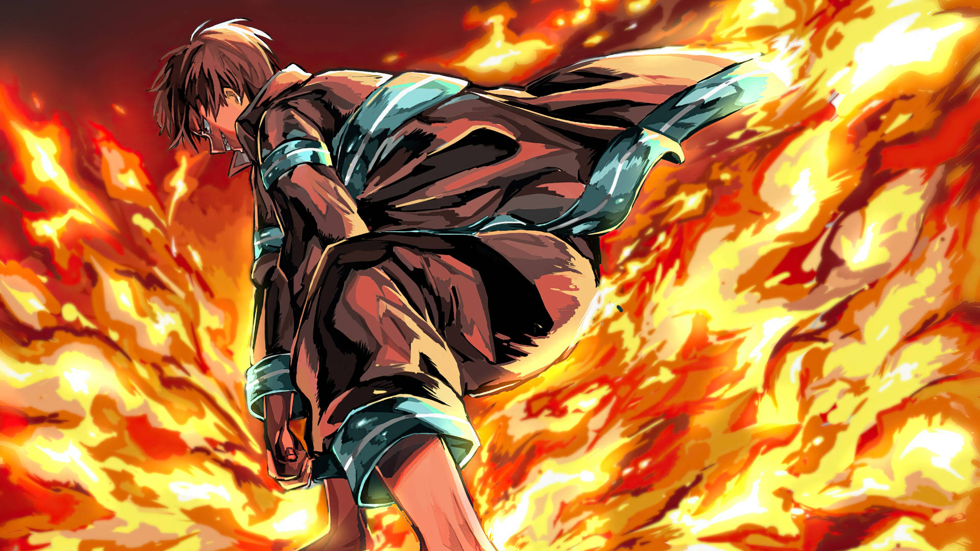Shinra Kusakabe And Flames Background