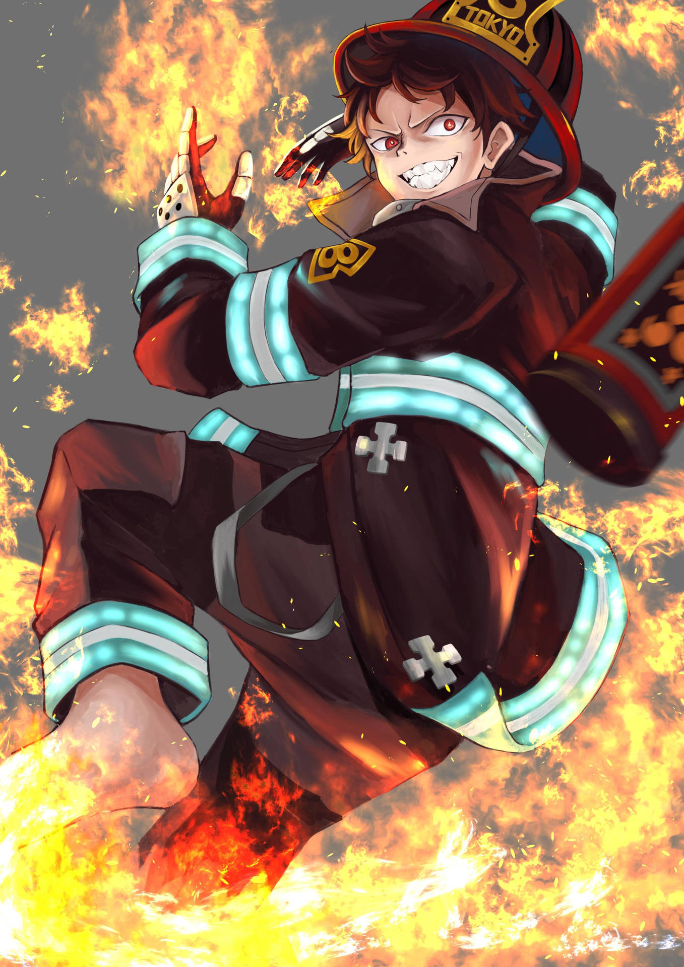 Shinra Kusakabe Blazing Fire Background