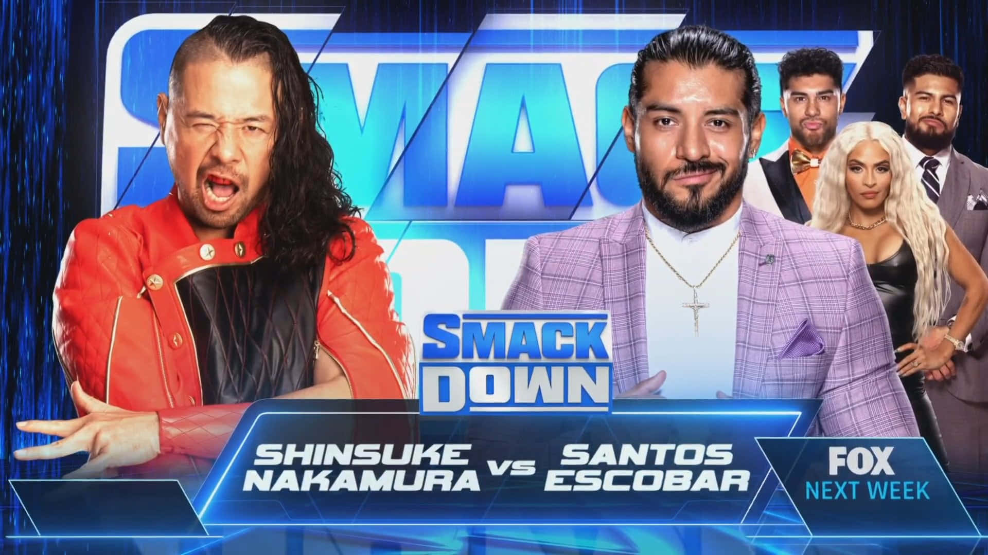 Shinsuke Nakamura Wrestling Santos Escobar In Smackdown Background
