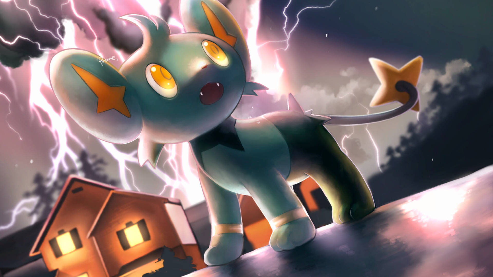 Shinx Lightning Near House Background