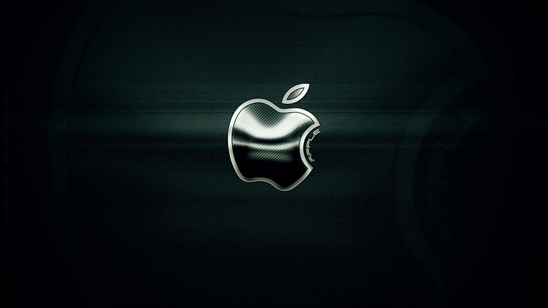 Shiny Black Apple Logo With Silver Outline Background