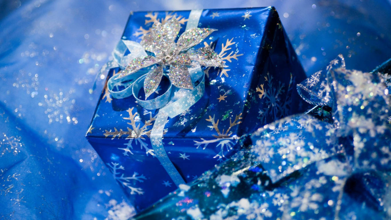 Shiny Blue Christmas Present Background
