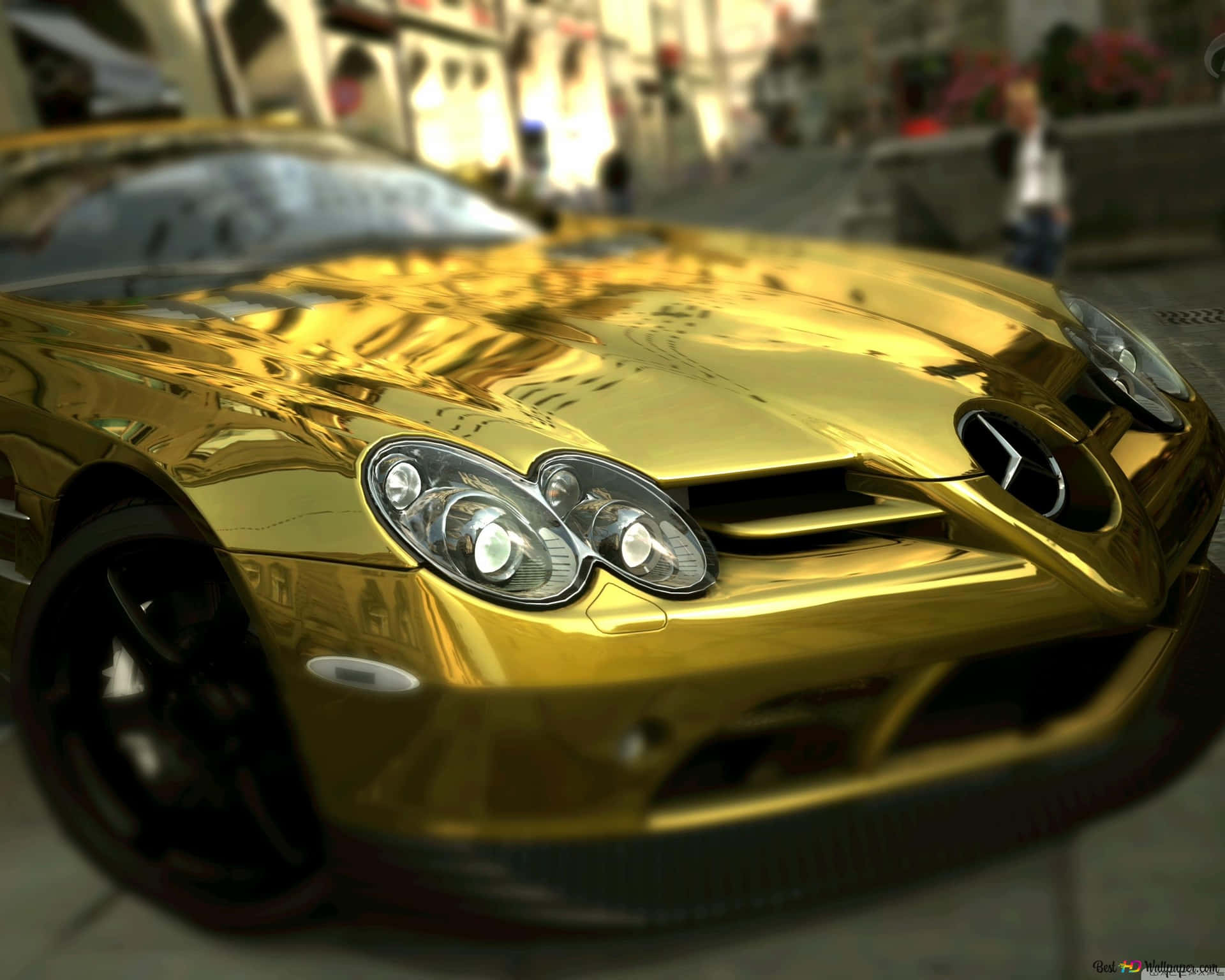 Shiny Gold Cars Mercedes Benz Background