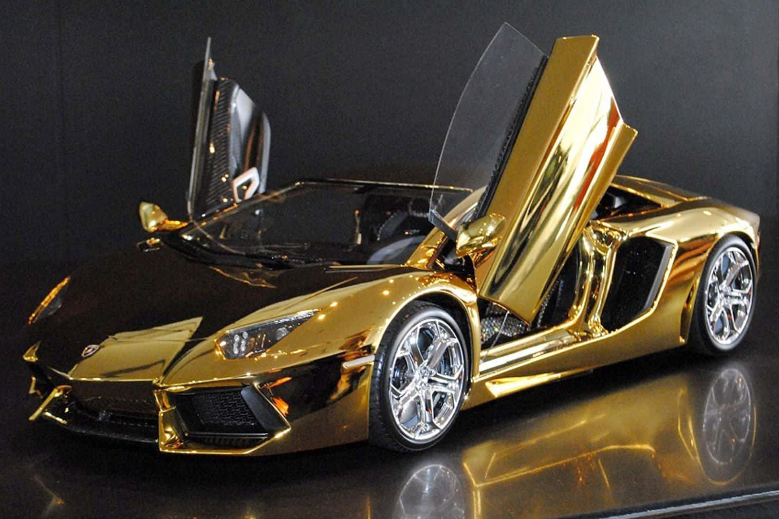 Shiny Gold Lamborghini Aventador Diamond Car Background