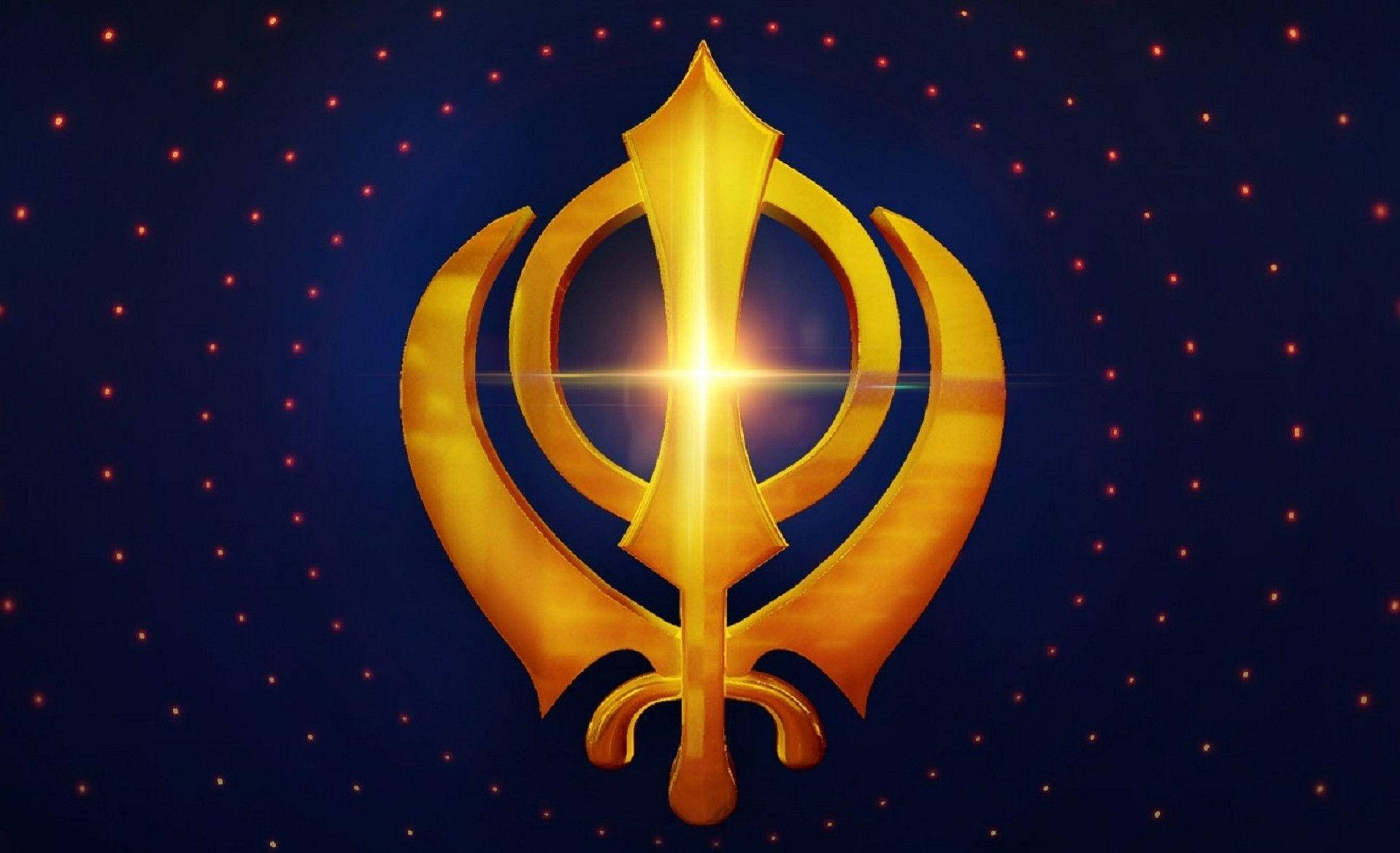 Shiny Golden Sikhism Symbol Waheguru Background